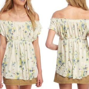 We The Free Cream and Blue Floral Top
